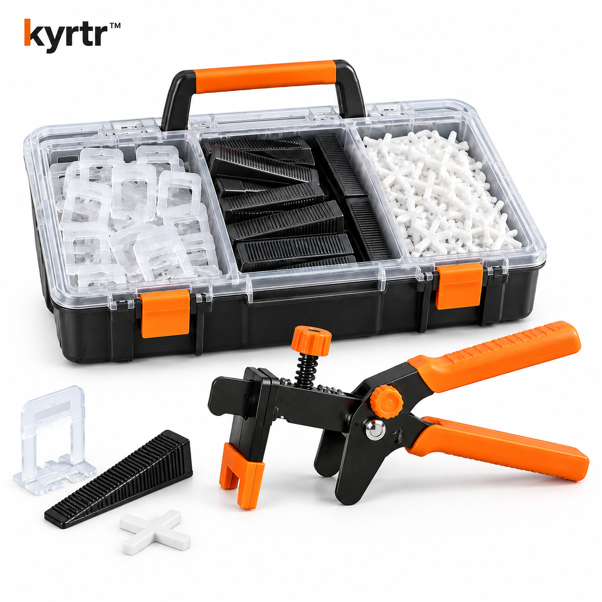 kyrtr Tile Leveling Pliers and Spacer Kit arranged on a clean white background