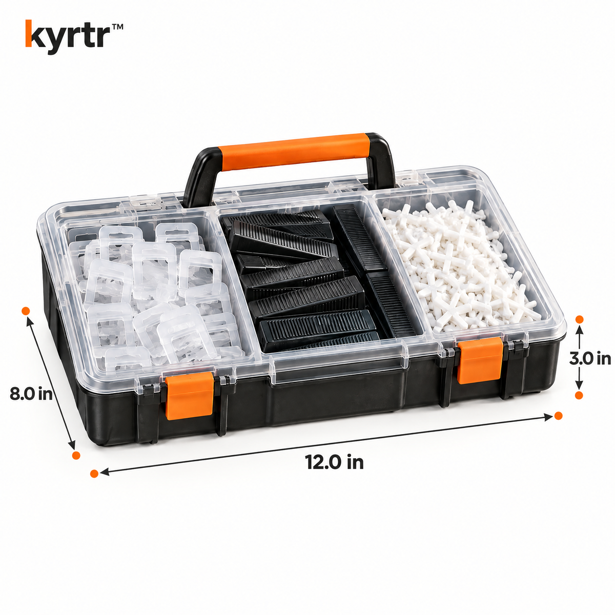 kyrtr Tile Leveling Pliers and Spacer Kit organizer dimensions 12 by 8 by 3 inches