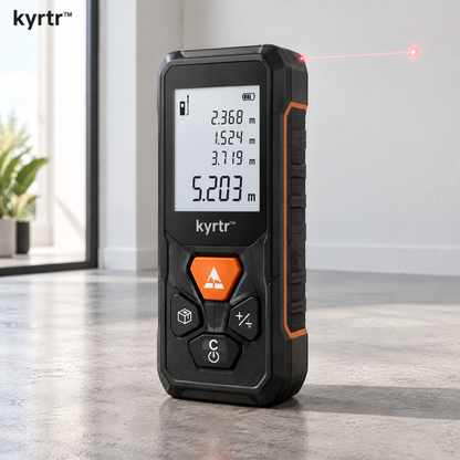 kyrtr Digital Laser Distance Meter shown in a bright interior setting