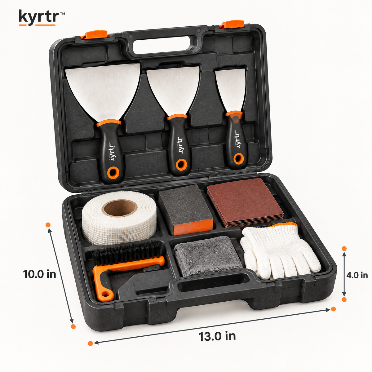 kyrtr Drywall Repair Tool Kit case dimensions 13 by 10 by 4 inches