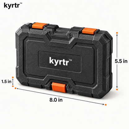 kyrtr Drill Bit and Countersink Kit case dimensions 8.0 by 5.5 by 1.5 inches