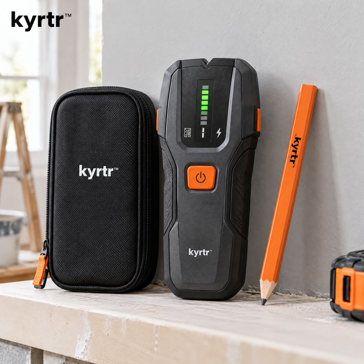 kyrtr Electronic Stud Finder Kit in a home workshop setting