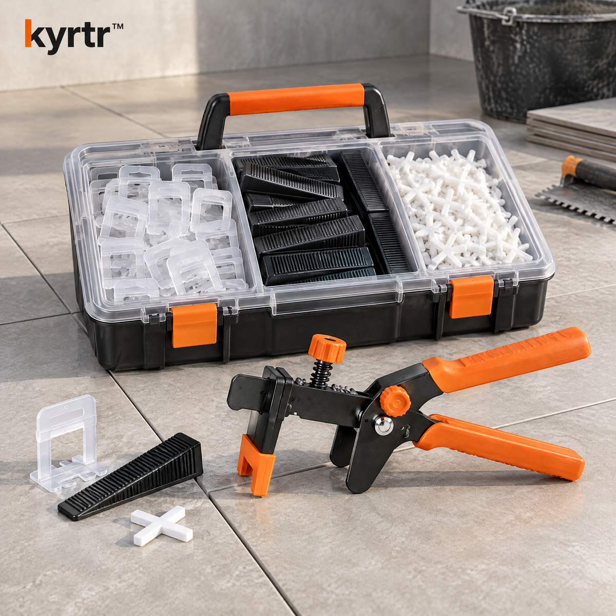 kyrtr Tile Leveling Pliers and Spacer Kit in a tile installation setting