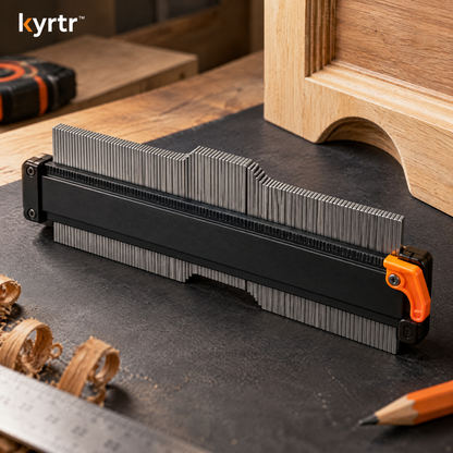 kyrtr Locking Contour Gauge tracing a curved woodworking profile